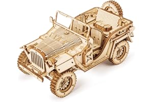 ROKR Puzzle 3D Express lokomotywa parowa drewniane puzzle modelarstwo - lokomotywa zestaw do budowy drewna - Boże Narodzenie prezent urodzinowy dla młodzieży i dorosłych (Army Field Car)