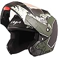 Vega Crux Dx Camouflage ISI Certified Smooth Matt Finish Flip-Up Helmet for Men and Women with Clear Visor(Dull Black Battle Green, Size:L)