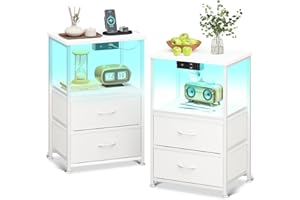 ‎COLESHOME Coleshome Nachttisch 2er Set, mit 2 USB und 1 Steckdosen und LED-Leuchtbänder, Nachttische mit 2 Stoffschubladen und 1 Speicherplatz, Geeignet für Kleine Schlafzimmer, 40 * 30 * 60cm, Packung mit 2