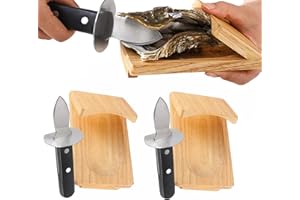 HORYPT [2 set] Morsetto per Sgusciare Le Ostriche | Set di Coltelli per Ostriche In Legno | Supporto per Sgusciare Le Ostriche con Paramano | Strumento di Protezione per Apri Ostriche per Vongole e Crostacei