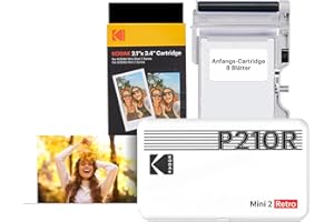 ‎KODAK KODAK Mini 2 Retro 4PASS Mobiler Fotodrucker (5,3x8,6cm)- Paket met 38 Blatts, Weiß
