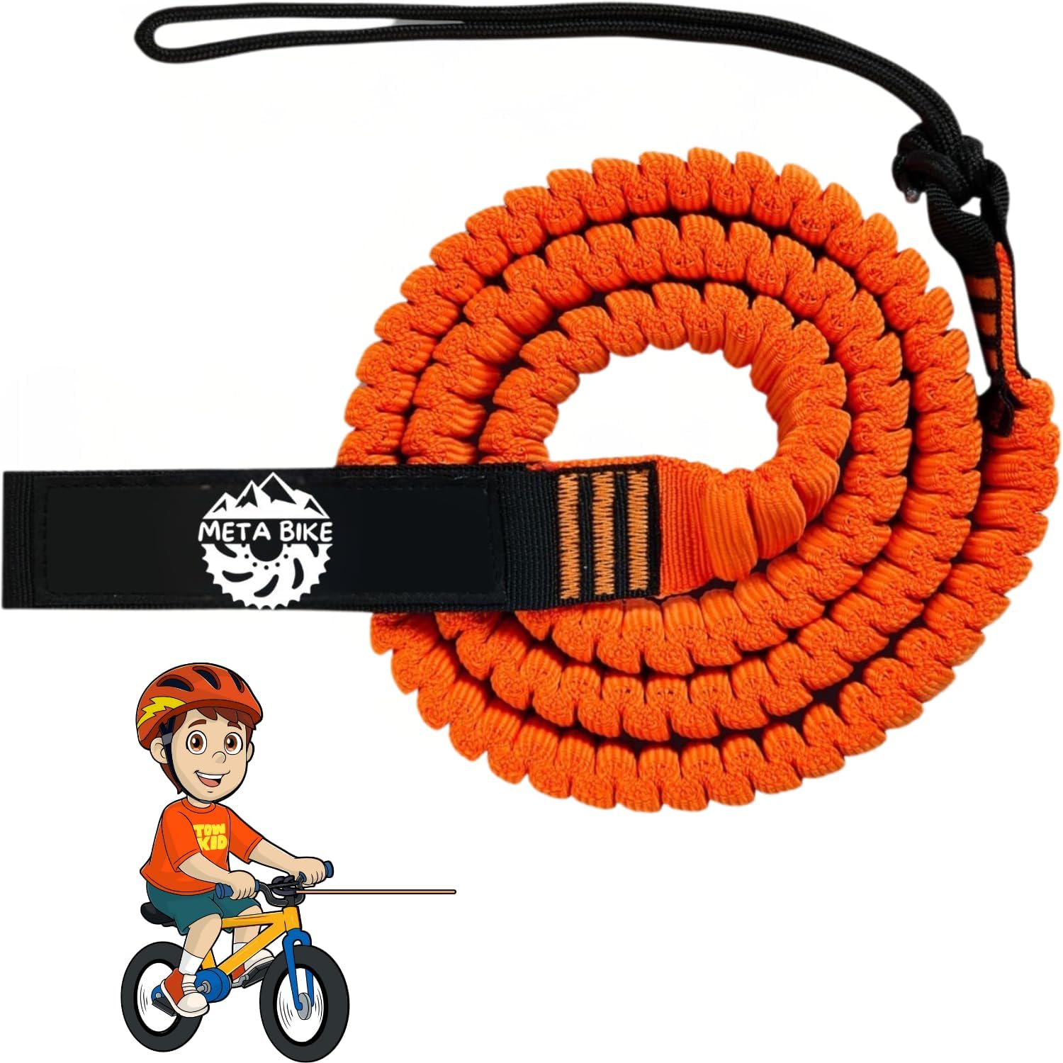 META BIKE TowKid - Cuerda de Remolque de Bicicleta para niños, Cuerda elástica de 2,5 m