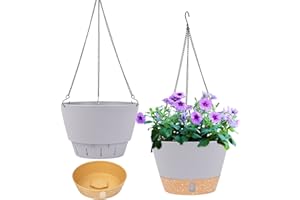 QCQHDU 2 Pack Hanging Planters Set,20cm Indoor Outdoor Hanging Plant Pot Basket,Hanging Flower Pot with Drainage Hole with 3 Hooks for Garden Home(Light Grey)