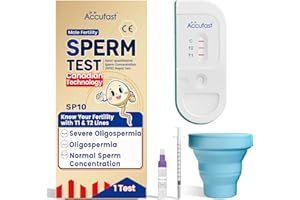 Accufast Male Fertility Kit – Sperm Test SP10 Rapid Home Test for Sperm Concentration with T1/T2 Lines: Severe Oligospermia, Oligospermia, Normal | CE Certified | Silicone Cup | Canadian Lab Tech