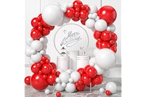 KEPMOV Red and White Balloon Arch Kit, Red and White Balloon Garland Kit, Red and White Latex Balloons Different Sizes 18/12/10/5 inch for Bridal Shower Engagement Anniversary Bachelorette Party Decorations