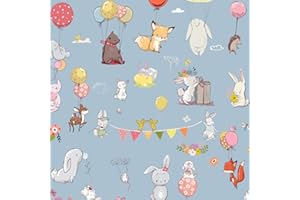 GYOUNGT 4 PCS Easter Wrapping Paper Sheets, Recyclable Bunnies and Balloons Blue Animal Gift Wrap Perfect for New Baby Boy or Girl, Baby Shower Wrapping Paper Easter