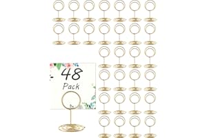 SEESUNO 48PCS Table Number Holders, 2 Inches Photo Holder, Gold Table Sign Stands
