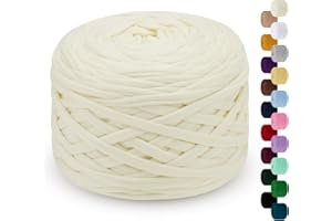 LEREATI Fil pour Crochet 285g 100m Tshirt Yarn Fil Polyester pour Sac au Crochet, Coton à Tricoter pour Sac, Panier, Bricolage, Tapis, Couverture (Beige)