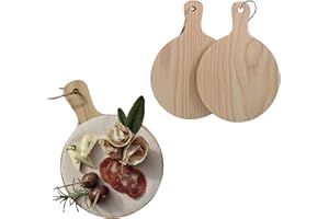 ChicHouse Set 2pcs mini taglieri da cucina in legno con manico ideali per piccoli antipasti, formaggi, salumi o come salva superfici e sottopentola. (2, Legno, Rotondo 20.5x14.5x1 cm)