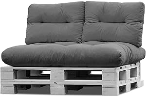 ‎NORMANI normani Palettenkissen Set Sofa Sitzkissen wasserdicht mit Rückenkissen Outdoor Palettenauflagen (Sitzkissen Gesteppt 120x80) Farbe Hellgrau