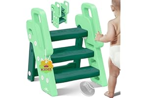 KIDIZ® Taburete para niños Escalera Plegable con 3 peldaños | Torre de Aprendizaje Plegable de 18 Meses a 6 años | Robusto | Taburete Seguro y Estable | Altura Regulable Antideslizante
