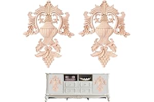 Hezhou 2pcs Retroschinitzereien Unlackierte Holzschnitzereien Europäische Schnitzereien Möbel Hause Tür Decor DIY Handgemacht Holz Geschnitzte Möbel Appliques Holz Ornamen (XL)