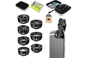 TENWANEY 7 in 1 Handy Kamera objektiv，Fischaugenobjektiv 210° Weitwinkel 120° Makroobjektiv (25x) Sternfilter Telephoto, Kaleidoscope,CPL/Star Filter für iPhone und die meisten Smartphones