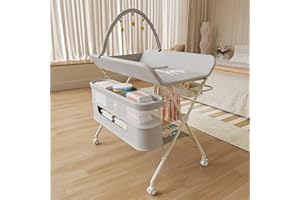 OHMG klappbare Wickelkommode Wickeltisch, Baby Wickelkombi, mit Wickelauflage Sicherheitsgurt und Ablagefächern, platzsparend stabil,mobiler wickeltisch,Baby Changing Table (B-Grau)