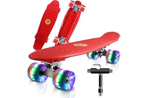 CUTEMELO Monopatín Skateboard Completo Niños con 4 Ruedas LED para Niño y Niña Penny Board Mini Cruiser de 55CM con Herramienta T de Patinete Todo-en-uno