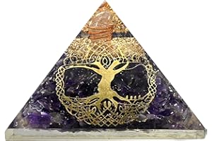 AMAZING GEMSTONE Améthyste Orgone Pyramid pour la protection contre les champs électromagnétiques et les énergies négatives - Pyramide de cristal d'améthyste naturelle (Arbre de vie - Grand)