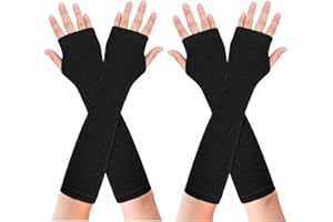 Becellen 2 Paar Lange Armstulpen, Thermo Gestrickte Fingerlose Handschuhe Warm Winterhandschuhe Dehnbar Handstulpen Pulswärmer mit Daumenloch Über für Damen Herren