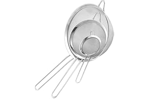S & S PRODUCTS 3X Kitchen Sieves Stainless Steel Mesh Design Long Handle Food Colander Strainers Sieve for Staining Tea Baking Powder Flour and Rice in 3 Different Sizes 9.5 cm, 11cm, & 15.5cm