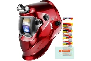 TRQWH Welding Hood Auto Darkening Welding Helmet Solar Powered True Color 1/1/1/2 Top Optical Clarity Welding Mask 2 Arc Sensor Wide Shade 9-13 Welder Helmet with Grinding Cut for MIG TIG ARC (Red)