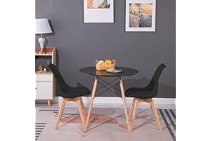 H.J WeDoo Tisch und Stühle Set, Essgruppe Schwarz Tisch mit 2 Schwarzer Stühlen für Esszimmer Küche Wohnzimmer