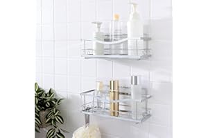KINCMAX Iron Shower Caddies - Self Adhesive Bathroom Shelves for Showers - Wall Organiser Shampoo Holder Shelf - Peel and Stick On Caddy Bath Tub Rack - Pack of 2 Holders - Silver