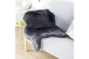 DQMEN Piel de Cordero Oveja/Sheepskin Rug Cordero, imitación mullida Alfombras imitación Piel sintética Deko Piel,para salón Dormitorio baño sofá Silla cojín (60 X 90 cm, Negro)