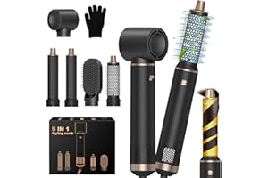 HZUISST Spazzola Asciugacapelli, 5 in1 Air Styler & Spazzola ad Aria Calda, Airwrap Capelli con 3 Temperature&3 Velocità, Spazzola per Capelli per Asciugare, Volumizzare, Lisciare