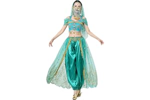 MUNAFIE Belly Dance Sequin Costume Cosplay Halloween Carnival Birthday Party Jasmine Princess Costume