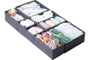 ORLISA 8-Piece Set Wardrobe Organiser for Clothes, Foldable Fabric Storage Box, Cupboard, Washable Grey Organiser System Wardrobe, Organiser Boxes, Wardrobe for Baby Clothes