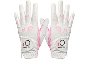 FINGER TEN Golf Gloves Ladies for Left and Right Hand with Non Slip Palm All Weather Soft,Women Golf Glove Rain Grip Weathersof Pro Color White Pink