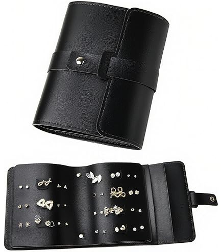 ProCase Grote reissieradenorganizer,voor thuis, opslag, boek, ringband met doorzichtige zakken voor presentatie, zakje met ritssluiting voor oorbellen, kettingen, armbanden, zwart