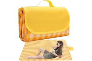 AKOFIC Picknickdecke 150 x 200 cm, Campingdecke mit Wasserdichter Unterseite, Wärmeisoliert Wasserdicht Stranddecke Waschbar mit Tragegriff, Outdoor Faltbare Picknick Matte für Camping, Reise (Gelb)