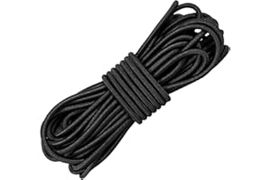 PLUZLUCE Strong Elastic Bungee Shock Cord, 32ft 1/5" (5mm) Stretch String Rope, Marine Grade Tarps Tie Down Straps for Crafting, Boat, Camping, Trailer Strap, DIY Projects Black
