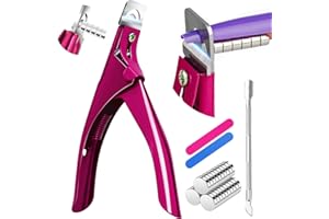 IUHFSIFS Upgade Acrylic Nail Cutter with Sizer Magnet【Sharp High Titanium Alloy Blade - SGS Certified】 Nail Clippers for Acrylic Nail【100% Accurate Measurement】 Manicure Salon Home, 15PCS, Dark Pink