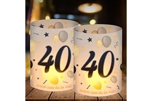 SUPRELUCK 12 Windlicht Tischdeko 40 Geburtstag, Deko 40. Geburtstag Mann Frau, Schön DASS Du Da Bist, 40 Jahre Happy Birthday Tischdeko Schwarz Gold, Geeignet für Teelichter oder Kerzen