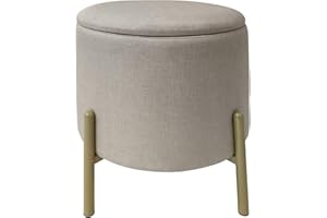 ECHTWERK Pouf Logan, con vano portaoggetti, Coperchio Rimovibile, Contenitore Rotondo, con Piedini in Legno, Adatto per Camera da Letto e Soggiorno, 40 x 40 x 40 cm, Fino a 150 kg, Crema