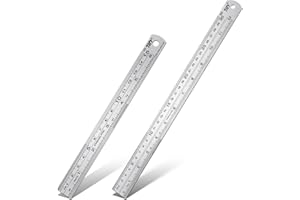 MOZEAT LENS Metalowa Linijka 2 Sztuki 30 cm 15 cm - Precyzyjna Krawędź Do Rysowania, Narzędzie Pomiarowe, Dwustronna Stalowa Skala Metryczna i Calowa, Do Domu i Biura