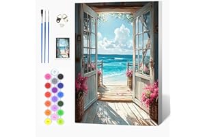 Auremi Porte Peinture par numéros avec cadre inclus 20x30–Plage Peinture par numéros DIY pour adulte–Tableau à peindre prêt à accrocher–Idéal déco murale maison et détente artistique