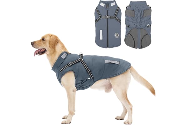 Abrigo Invierno Perro, Abrigo Impermeable para Perros Resistente al Viento, Chaqueta para Perros con Tiras Reflectantes Seguras & Arnés Ajustable para Perros pequeñas, Medianas y Grandes