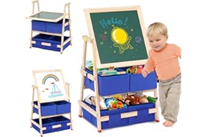 ‎HOMCENT Staffelei aus Holz für Kinder mit großem Spielzeug-Organizer, 2 in 1 Drehbare Art Eale für Kinder, pädagogische Geschenke für Jungen und Mädchen