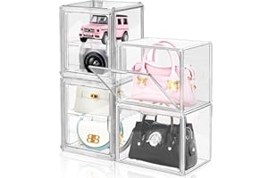 LINYAPRY 4 confezioni di organizer in plastica trasparente per armadio, vetrina in acrilico per borsa e borsa, scatole impilabili con porta magnetica per pochette portafogli, libri, giocattoli (4)