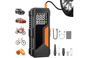 bedee Tragbare Elektrische Luftpumpe, Akku Luftpumpe,12v Elektrische Fahrradpumpe mit Digitalem Druckmesser, Led-Licht, 150 Psi Luftkompressor FüR Auto Fahrrad Motorrad