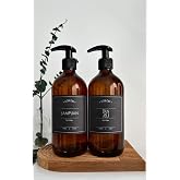 GO BLOBS 2'li Set 500ml Amber Kahverengi Cam Şişe Şampuan & Duş Jeli Siyah Etiketli (kahverengi(şampuan duş jeli))