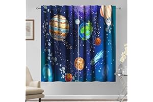 Kzzfqxb 140×229cm Conjunto de 2 Paneles de Cortinas de Planetas, Cortinas de Ventana del Sistema Solar de Planetas Tierra y asteroides para niños, Draperías para el Dormitorio y la Sala de Estar