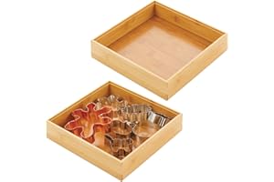 mDesign Square Kitchen Organiser — Wooden Storage Box for Small Kitchen Items — Practical Herb, Spice, Coffee and Tea Bag Holder — Set of 2 — Bamboo