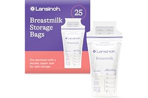 Lansinoh Breast Milk Storage Bags - Pre-Sterilised, Leakproof & BPA/BPS-Free - Fridge & Freezer Breastmilk Pouches - Pump into bag with Lansinoh Breast Pumps - Breastfeeding Essentials - 25 Pack