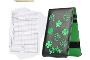 BIG TEETH Yardage - Custodia porta segnapunti da golf con custodia tascabile, motivo: trifoglio portafortuna, con accessori da golf, colore nero/bianco