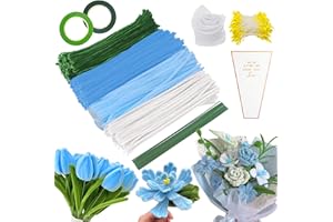 YSUVIN Pipe Cleaner Flower Set 784 PCS, Bleu Lac Clair, Blanc, Azur, Vert Mousse, Cure-Pipe Chenille Loisir Creatif Pipe Cleaners Flower DIY, Fil Chenille Pour Créations Artisanales Bouquet de Fleurs