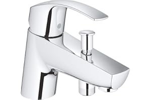 GROHE Eurosmart Single-Lever Bath Mixer with Diverter and Shower Outlet Water-Saving Deck-Mounted Tap with Chrome Finish 33412002