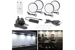 WOBANE Under Counter Lights,Dimmable LED Under Cabinet Lighting,Black LED Puck Lights with Remote Control,9W Display Lights for Cabinet,Kitchen,Shelf,Showcase,Cupboard,Super Bright,Timming,6000K White